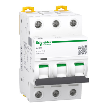 [A9F79316] INTERRUPTOR AUTOMÁTICO MAGNETOTÉRMICO IC60N 3P 16A CURVA-C, SCHNEIDER ELECTRIC