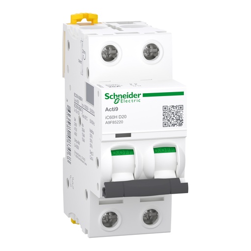 [A9F85220] INTERRUPTOR AUTOMÁTICO MAGNETOTÉRMICO IC60H 2P 20A CURVA-D, SCHNEIDER ELECTRIC